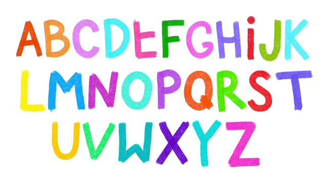 Appearing hand-drawn English alphabet .Animation of line inscription.SMM.Cartoon rainbow chalk line on white background world subscribe, isolated drawing. Free handwritten text. Concept for video