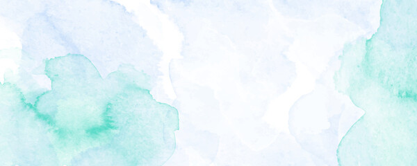 Vector watercolor art background. Paper. Blue, green and white backdrop. Watercolour texture for cards, flyers, poster. watercolour banner. Page. Brushstrokes and splashes. Painted template for design