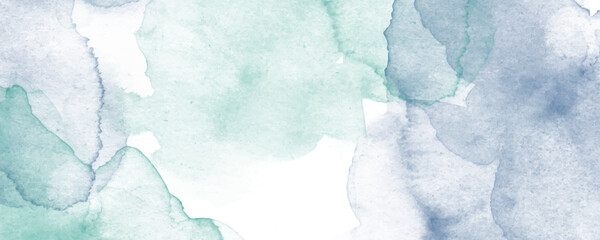 Vector watercolor art background. Paper. Blue, green and white backdrop. Watercolour texture for cards, flyers, poster. watercolour banner. Page. Brushstrokes and splashes. Painted template for design