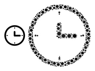 Clock mosaic icon. Vector mosaic organized from randomized bacterium parts. Bacterium mosaic clock icon. Clock collage for breakout templates.