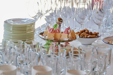 cakes on a tray on the table in a restaurant for a holiday