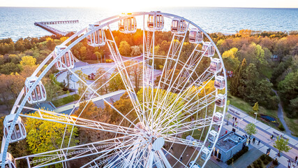 Stunning view of sunset and sea from the ferry wheel in Palanga Lithuania