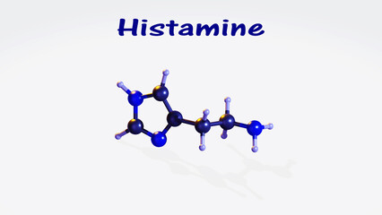 Histamine chemical formula. Histamine chemical molecular structure. 3D image isolated on white background