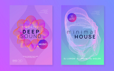 Fototapeta premium Neon sound flyer. Electro dance music. Electronic fest event. Cl