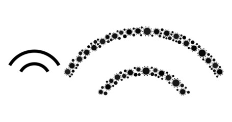 Radio signal mosaic icon. Vector mosaic formed of randomized infection items. Covid-2019 mosaic radio signal icon. Radio signal mosaic for isolation templates.