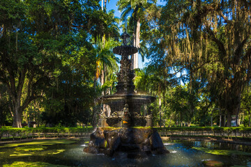 Closer view of a beautiful fountain at Rio de Janeiro botanical garden