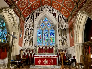 Fototapeta na wymiar Altar of the Parish church of St. Andrew. Selective focus. Berkshire. Sonning, England, United Kingdom.