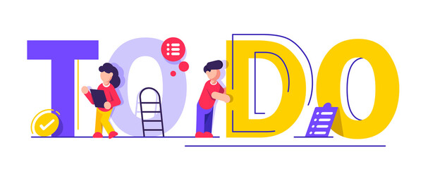 The woman is standing with a large to do list. Plan fulfilled, task completed concept,flat design icon vector illustration