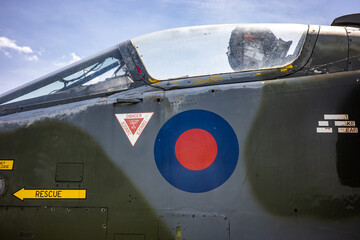 Norwich, Norfolk, UK – May 22 2022. Close up of the cockpit of an airplane
