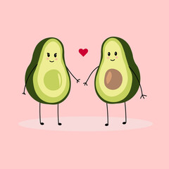 Vector illustration of cute avocado characters in love.