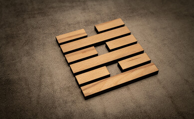 Gene Key 63 hexagram i ching wood on leather background human design