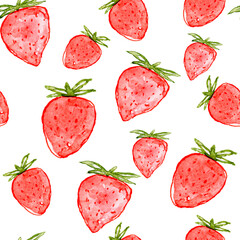 Watercolor cute strawberry seamless pattern.