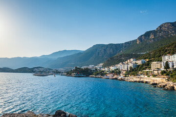 Fototapeta premium Kas landscape and sea view, a popular resort town near Antalya, Turkey. Kas cityscape and landscape