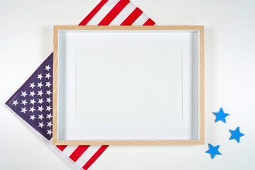 Art print horizontal frame product mockup. Patriotic Fourth of July, Independence Day theme craft...