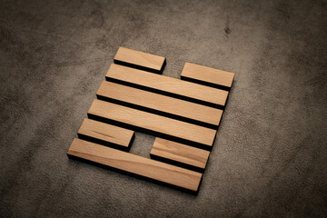 Gene Key 49 hexagram i ching wood on leather background human design