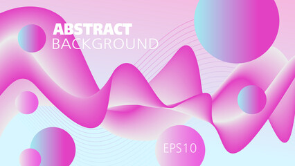 Magenta, aquamarine flying waveform and spheres. Colored fluid background. Vector liquid design. Abstract wave pattern, 3d shapes. Dynamic composition for landing page, flyer, poster, banner. EPS10