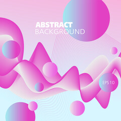 Fototapeta na wymiar Magenta, aquamarine fluid background. Colored flying waveform and spheres. Vector liquid design. Abstract wave pattern, 3d shapes. Dynamic composition for brochure, book cover. EPS10 illustration