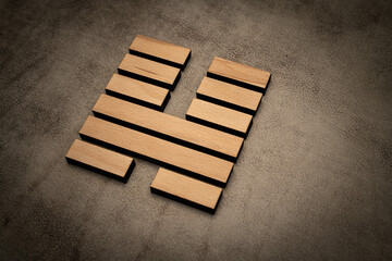 Gene Key 46 hexagram i ching wood on leather background human design