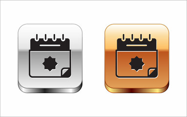 Black Ramadan calendar icon isolated on white background. Ramadan kareem and Islamic symbols. Silver and gold square buttons. Vector