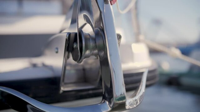footage of shiny yacht anchor close up