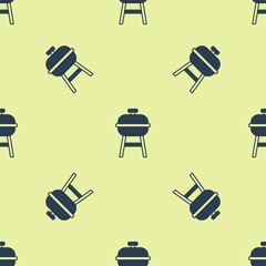 Blue Barbecue grill icon isolated seamless pattern on yellow background. BBQ grill party. Vector