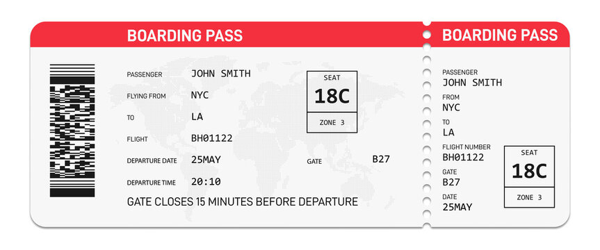 Realistic airline boarding pass. Boarding pass template.