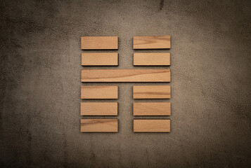 Gene Key 16 hexagram i ching wood on leather background human design