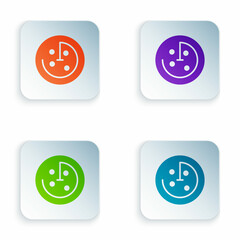 Color Radar with targets on monitor in searching icon isolated on white background. Search system. Navy sonar. Set colorful icons in square buttons. Vector