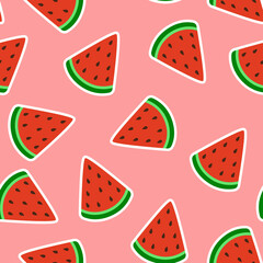 Seamless pattern with watermelon slices on a pink background