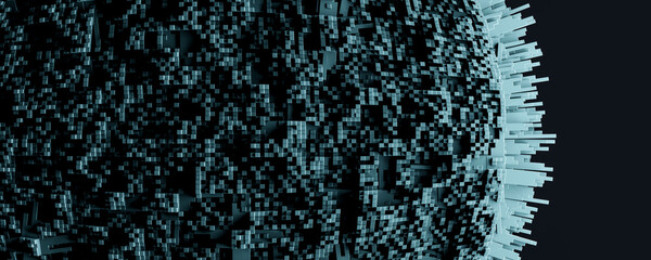 abstract planet surface with blue lighting in space 3d render illustration