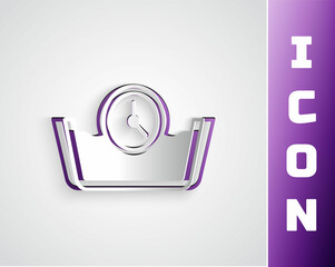 Paper cut Time wash icon isolated on grey background. Temperature wash. Paper art style. Vector