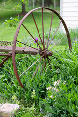Close up view of old farm equipment wheel
