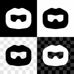 Set Mustache and beard icon isolated on black and white, transparent background. Barbershop symbol. Facial hair style. Vector