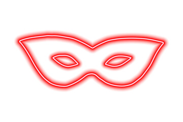 Carnival mask on the eyes. Neon red contour on a white background