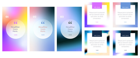 Liquid metal iridescent free form gradient colour social media post template bundle for tech start up fashion industry business proposal and presentation graphic element