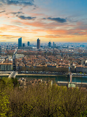 Lyon city during sunset in Auvergne-Rhone France