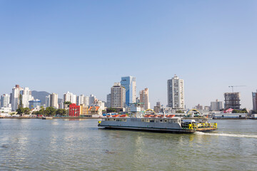 Fototapeta premium Ferryboat and harbor in mariners