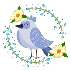 Isolated cute bird in a floral frame Vector illustration