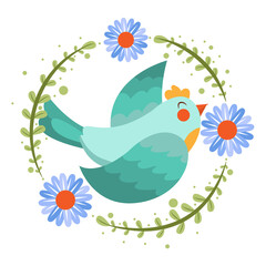 Fototapeta na wymiar Isolated cute bird in a floral frame Vector illustration