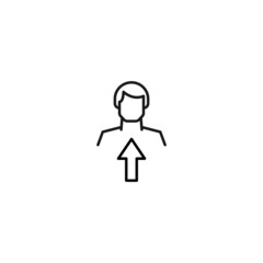 Monochrome sign drawn with black thin line. Modern vector symbol perfect for sites, apps, books, banners etc. Line icon of arrow up next to faceless man