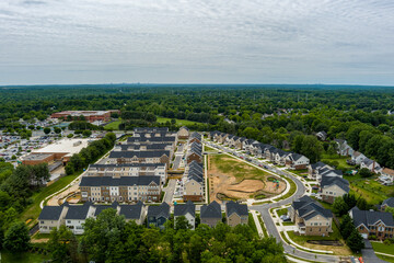 Aerial view of a newly constructed residential neighborhood in Gaithersburg, Montgomery County, Maryland.