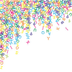 Falling letters of English language. Colorful sketch flying words of Latin alphabet. Foreign languages study concept. Flawless back to school banner on white background.