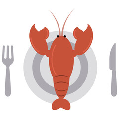 lobster on a plate with fork and knife
