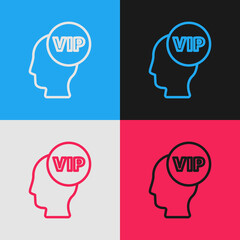 Pop art line Vip inside human head icon isolated on color background. Vector