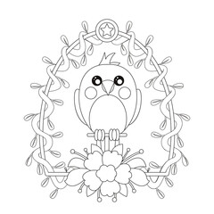 Isolated cute bird in a floral frame Vector illustration