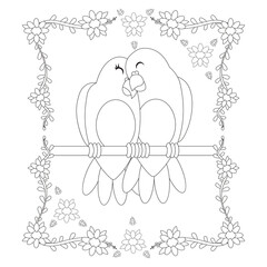 Isolated cute birds in love Floral frame Vector illustration