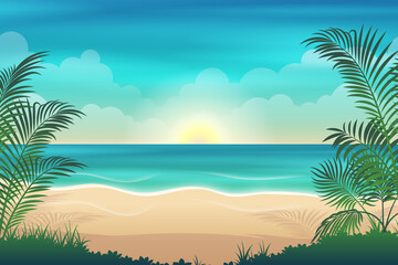 Fototapeta na wymiar Beach shore line with palm trees during daytime