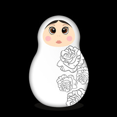 Russian Matryoshka. Traditional Russian folklore dolls with big eyes and lips. Babushka doll with hohloma, traditional painted floral pattern. Hand drawn vector illustration