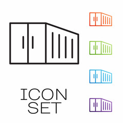 Black line Container icon isolated on white background. Crane lifts a container with cargo. Set icons colorful. Vector