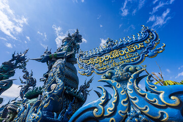 Blue Temple (Wat Rong Suea Ten) Beautiful temple in Chiang Rai province , Chiang Rai, Thailand - obrazy, fototapety, plakaty